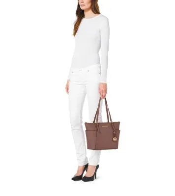 Jet Set Large Crossgrain Leather Top-Zip Tote Bag
