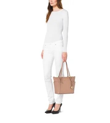 Jet Set Large Crossgrain Leather Top-Zip Tote Bag