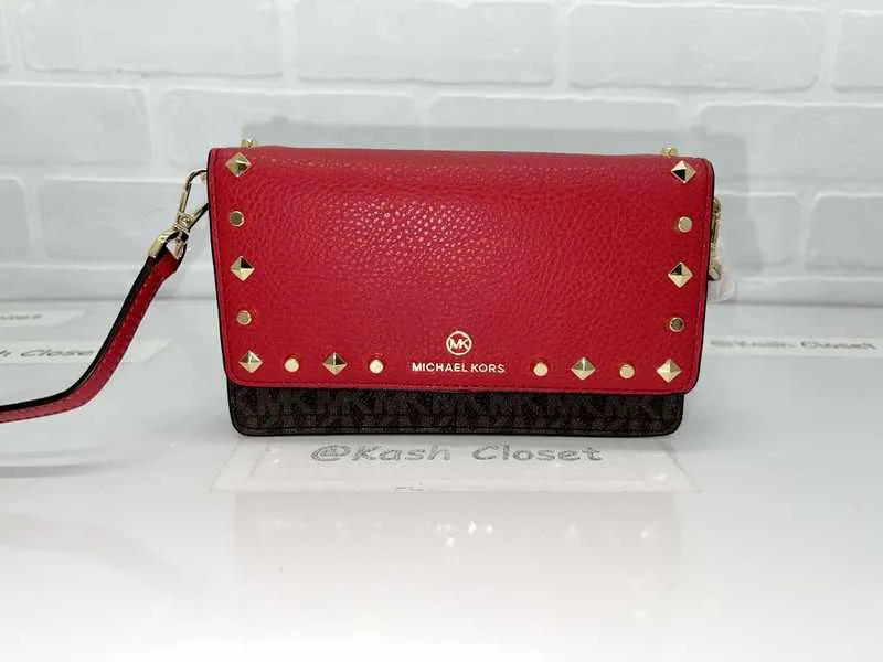 Jet Set Small Studded Faux Leather and Logo Smartphone Crossbody Bag