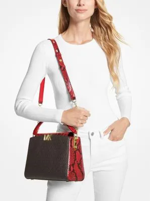Karlie Medium Logo and Embossed Leather Satchel