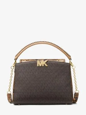 Karlie Medium Logo and Embossed Leather Satchel