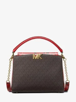 Karlie Medium Logo and Embossed Leather Satchel