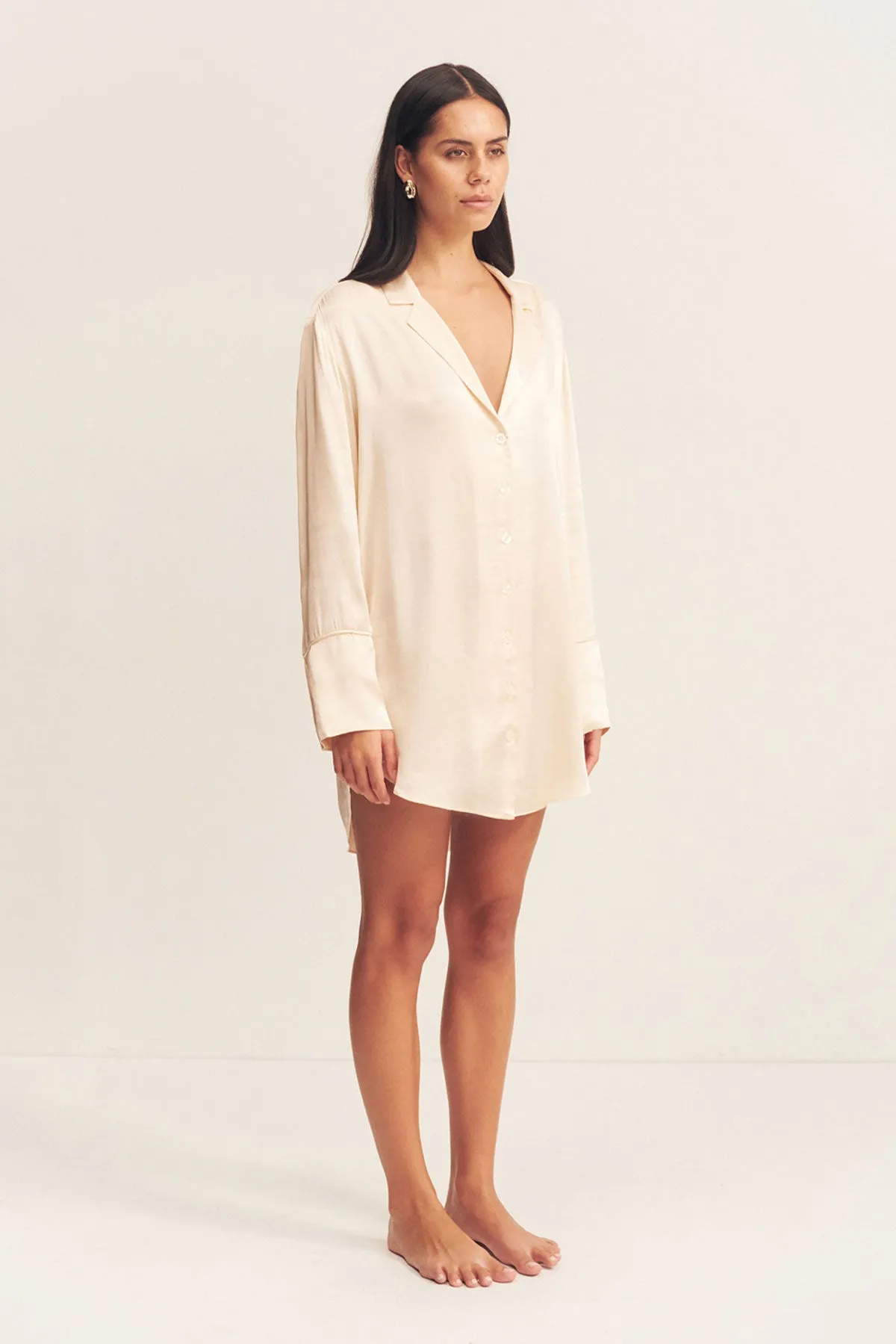 LA LUNE LOUNGE SHIRT DRESS - CREAM