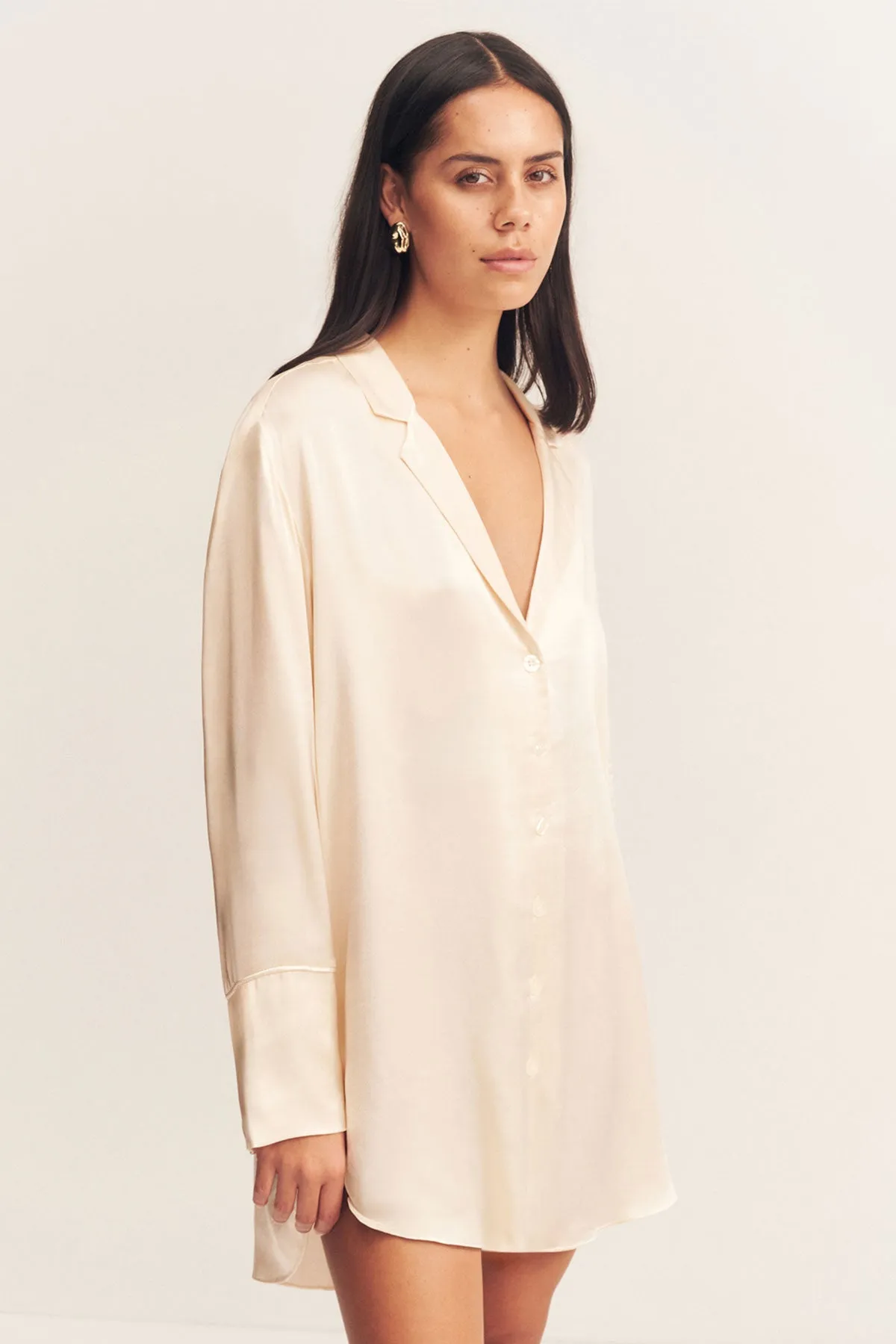 LA LUNE LOUNGE SHIRT DRESS - CREAM