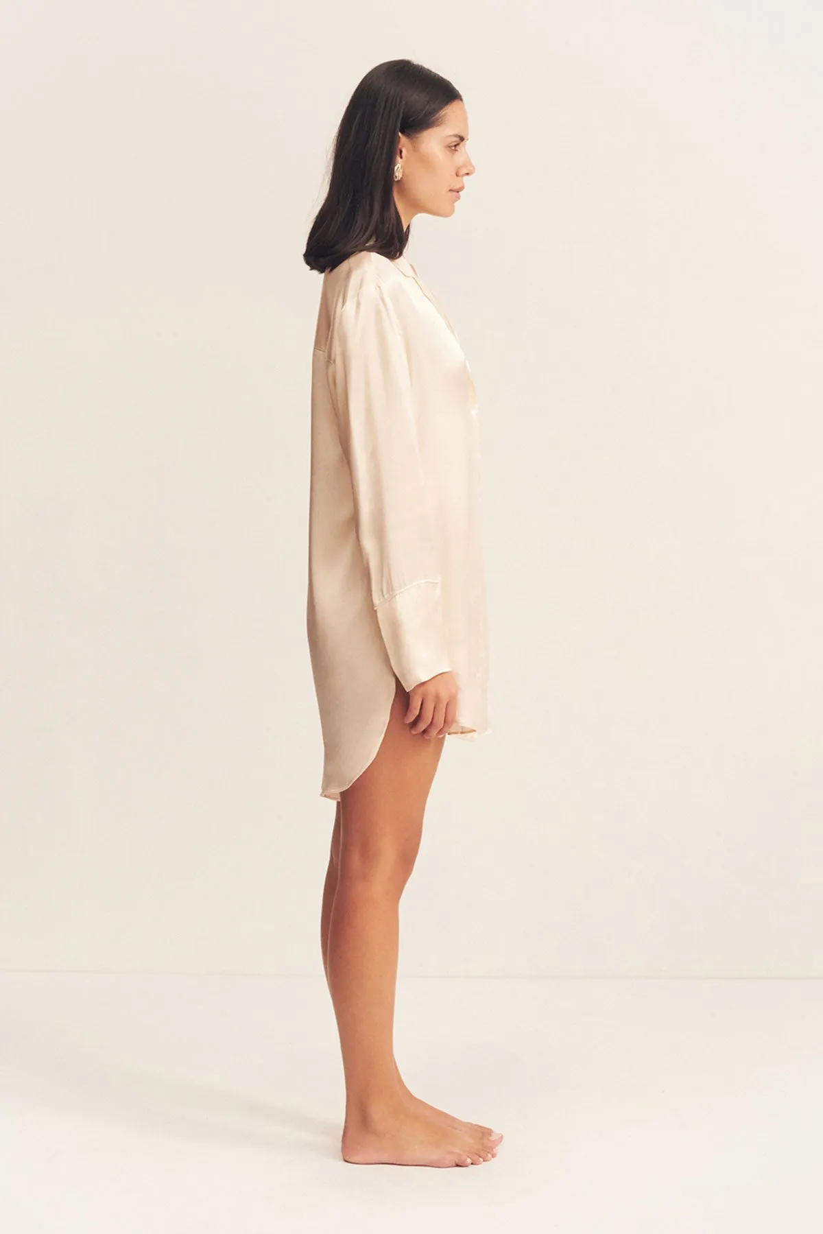 LA LUNE LOUNGE SHIRT DRESS - CREAM