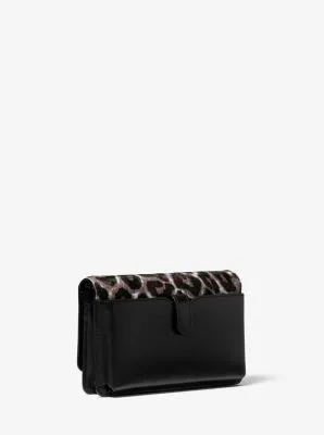 Leopard Calf Hair and Leather Convertible Crossbody Bag