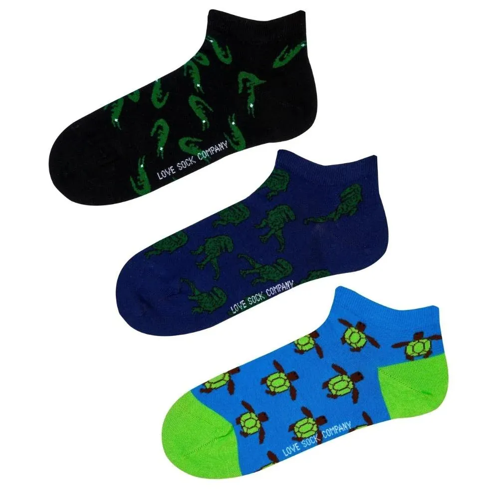Love Sock Company 3 Pair Colorful Fun Patterned Ankle Socks Bundle 1 (Unisex)