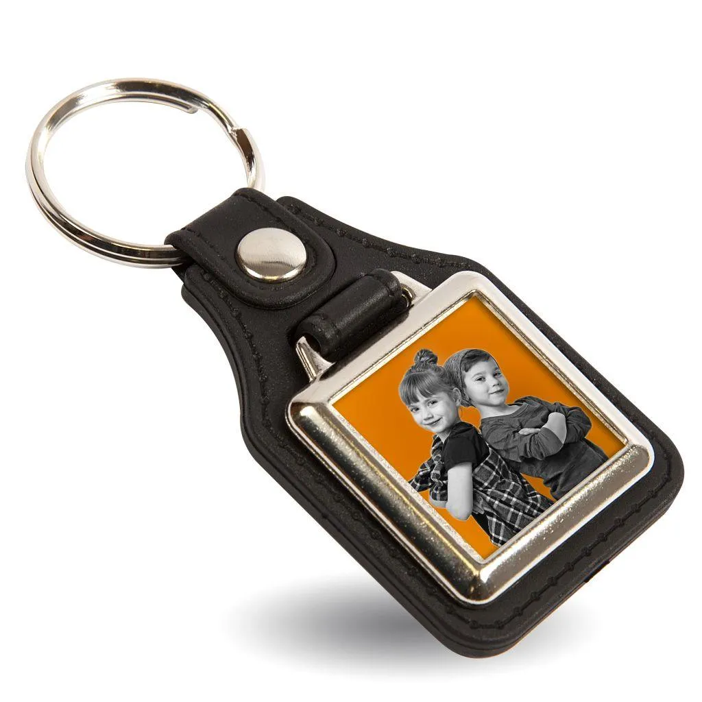 MD10 Square Blank Medallion PU Leather Photo Insert Keyring - 25mm - Pack of 10