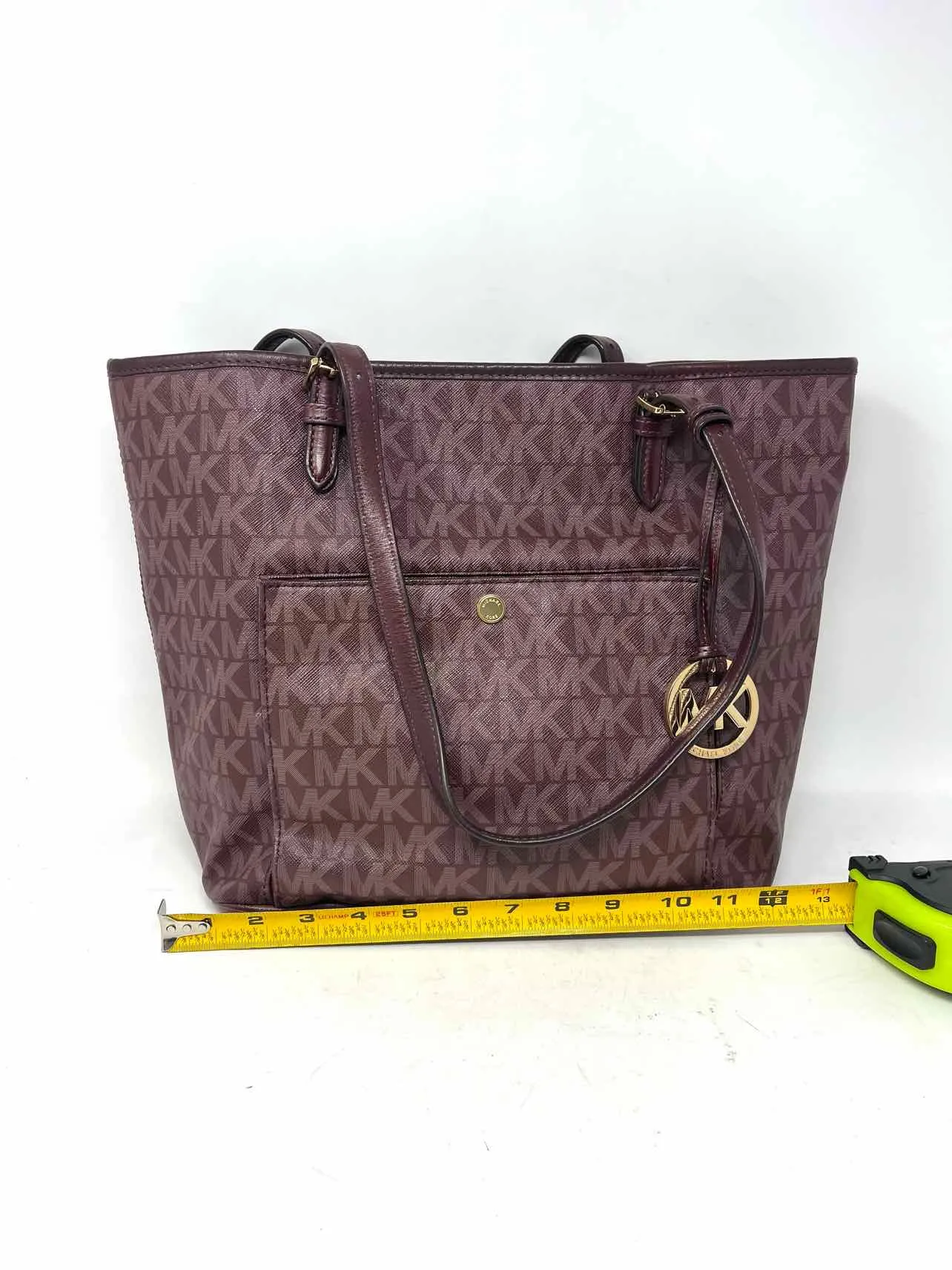 Michael Michael Kors Maroon Monogrammed Saffiano W/ DUST BAG Designer Tote