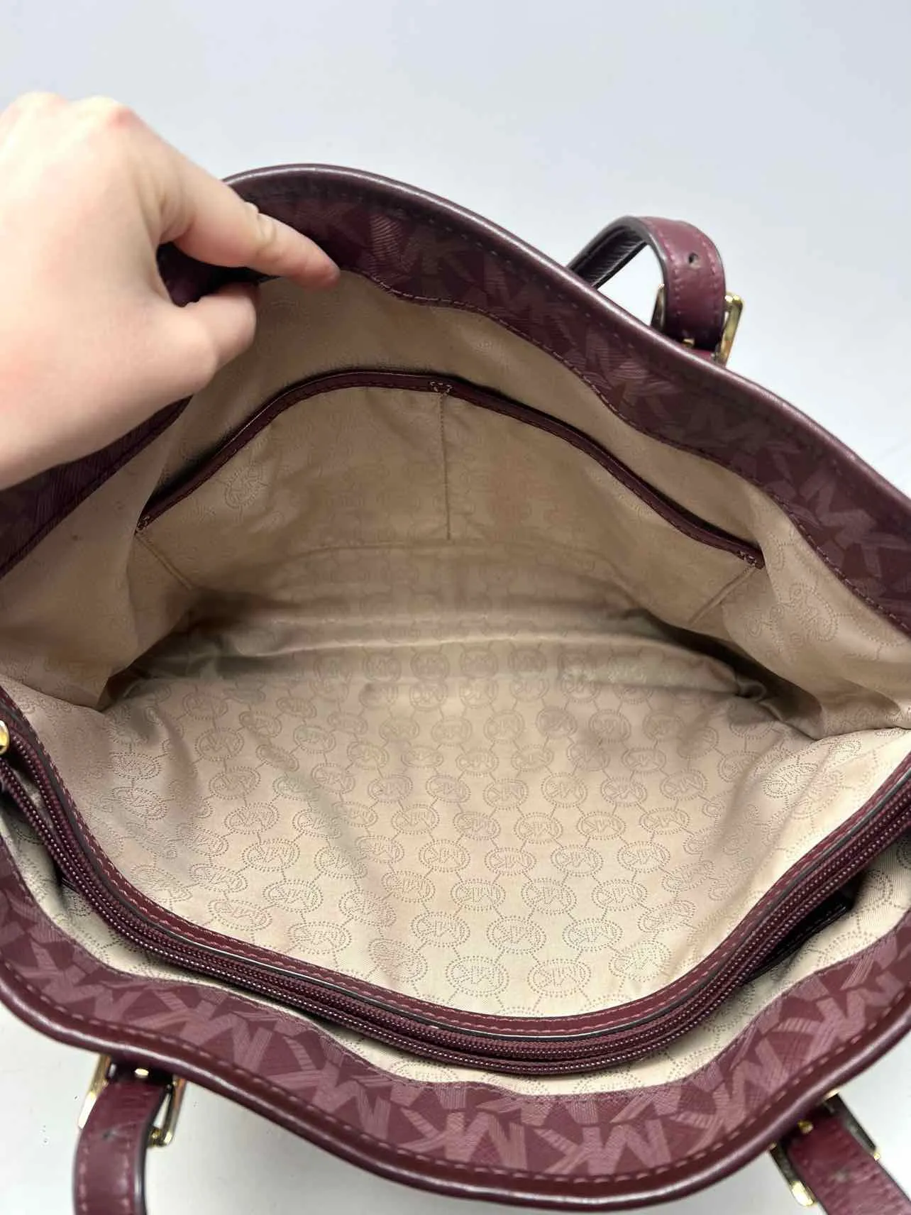 Michael Michael Kors Maroon Monogrammed Saffiano W/ DUST BAG Designer Tote