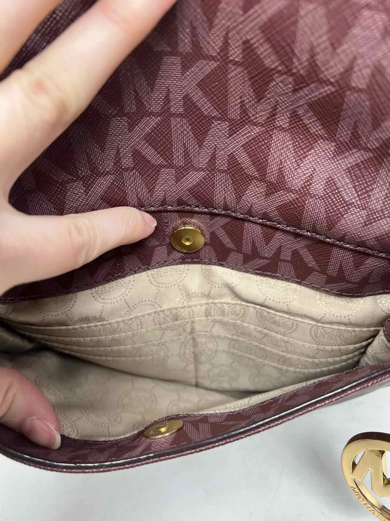 Michael Michael Kors Maroon Monogrammed Saffiano W/ DUST BAG Designer Tote