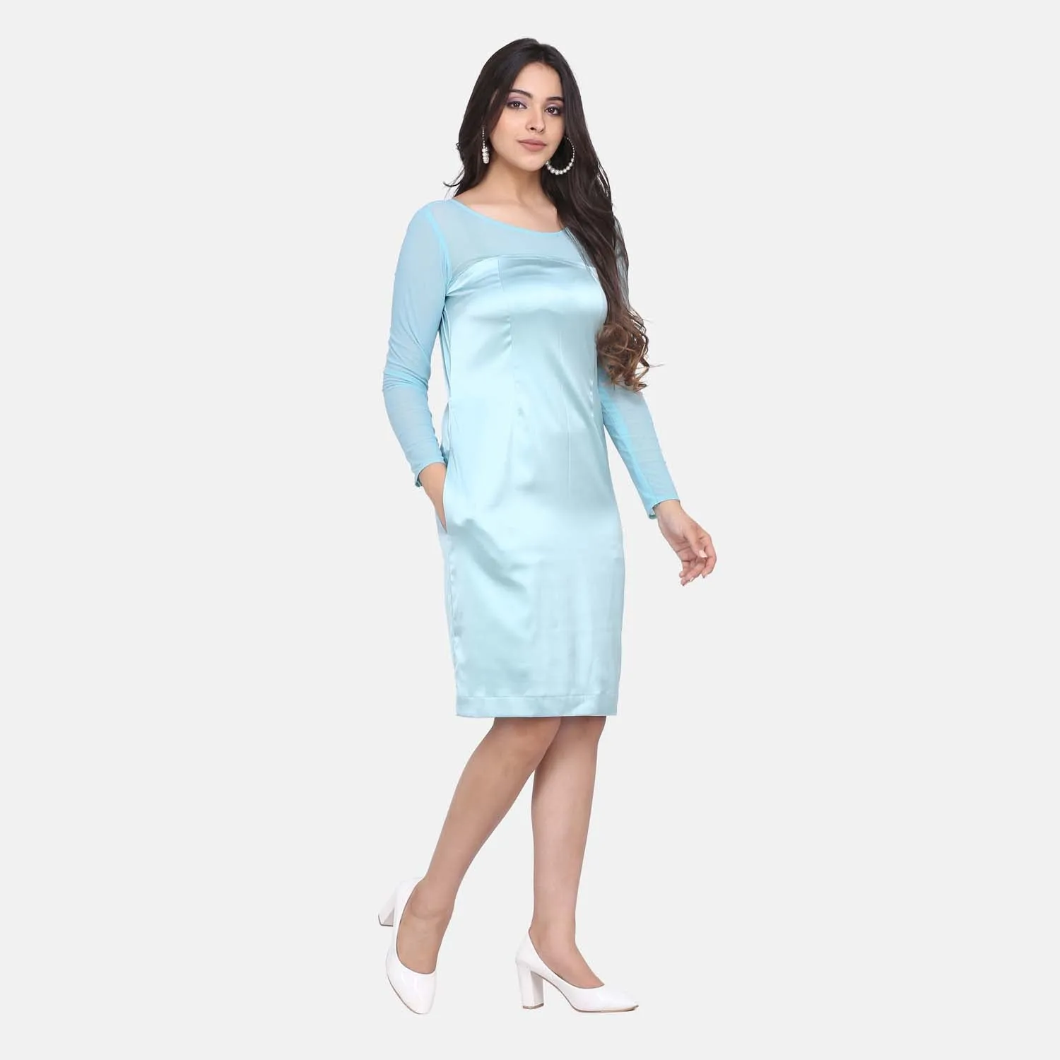 Sea Green Gorgeous Stretch Satin Party Dress 