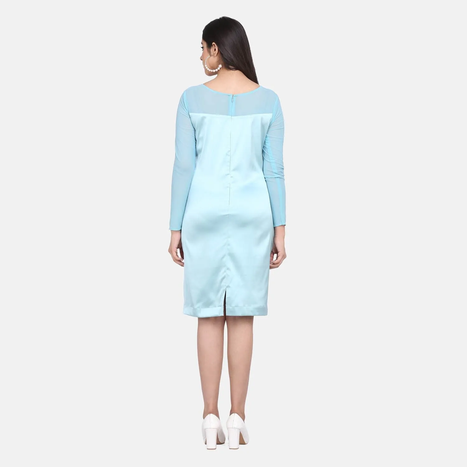 Sea Green Gorgeous Stretch Satin Party Dress 