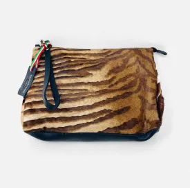 Tan/Black Zebra Paneled Purses Wristlet