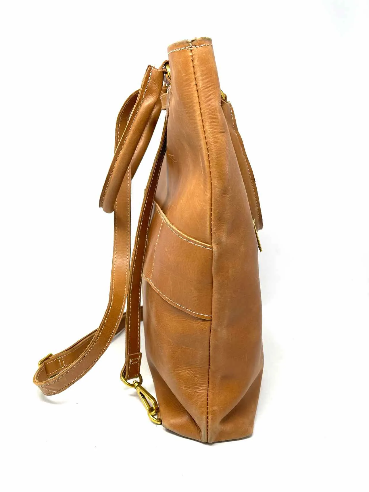 Tan/Gold Zipper Leather Purses BackPack
