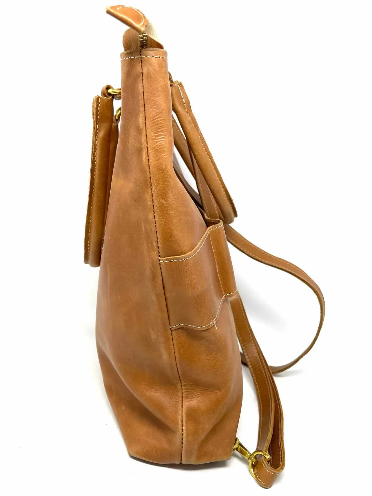 Tan/Gold Zipper Leather Purses BackPack