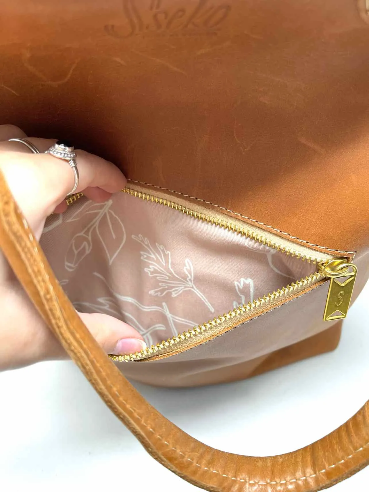 Tan/Gold Zipper Leather Purses BackPack