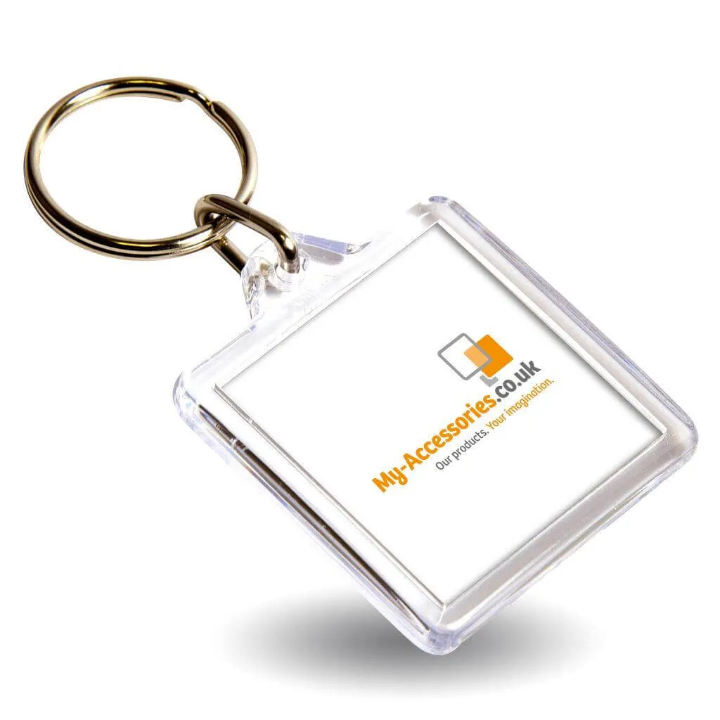 U1 Square Blank Plastic Photo Insert Keyring - 32mm - Pack of 50